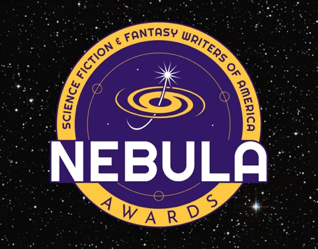 Nebula Awards logo: a purple and gold badge with a spiral galaxy above the word NEBULA